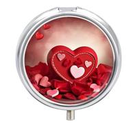 Pilulier de poche rond à 3 compartiments - Décoration portable - Pilulier de voyage - Organiseur de vitamines - Mini pilulier Happy Valentine's Day