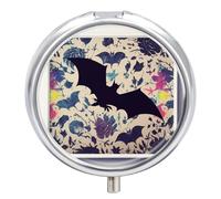 Pilulier de poche rond à 3 compartiments - Motif chauve-souris - Portable - Pour voyage - Organiseur de vitamines
