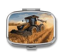 Pilulier de récolte en forme de tracteur agricole avec 2 compartiments, pilulier carré portable, pilulier de vitamines pour poche, sac à main et voyage