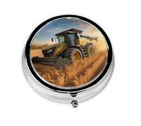 Pilulier de récolte en forme de tracteur agricole avec miroir, 3 compartiments pour sac à main ou poche, mini pilulier en métal pour voyage, hebdomadaire, médicaments, vitamines, cadeau de voyage