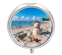 Pilulier de sable pour bonhomme de neige sur la plage avec 3 compartiments - Portable - Rond - Support de vitamines - Organisateur de médicaments décoratif
