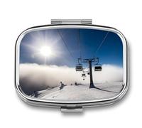 Pilulier de ski au soleil - Joli pilulier carré portable pour médicaments et vitamines - Organiseur pour sac à main