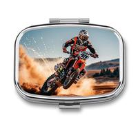 Pilulier de sport et de moto avec miroir, 2 compartiments, étanche, pour sac à main ou poche, avec poignée antidérapante, organisateur de voyage pour compléments alimentaires (vitamines, huile de poi