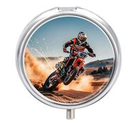 Pilulier de sport moto à 3 compartiments, petit organiseur de pilules personnalisé avec miroir, pilulier portable pour poche ou sac à main, pilulier rond contenant des cadeaux de voyage
