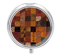 Pilulier de style africain en patchwork - 3 compartiments - Petit pilulier quotidien - Boîte à pilules de voyage ronde en métal pour sac à main