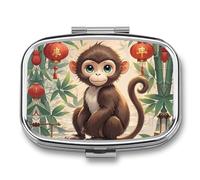 Pilulier de style chinois en forme de singe mignon - Pilulier pour médicaments - Pilulier quotidien - Petite boîte à pilules pour sac à main