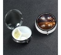 Pilulier de terrain de basket-ball avec miroir 3 compartiments décoratifs pour sac à main ou poche, petit pilulier rond hebdomadaire en métal pour médicaments, comprimés et vitamines, cadeau de voyage