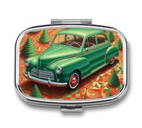 Pilulier de voiture vert à 2 compartiments - Pilulier portable pour poche ou sac à main - Organiseur décoratif en métal pour médicaments et vitamines