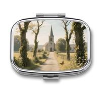 Pilulier de voyage 2 compartiments avec miroir étanche 2 fois par jour pour sac à main et poche rectangulaire Argenté