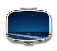 Pilulier de voyage 2 compartiments bleu marine foncé étoiles avec miroir étanche 2 fois par jour conteneur portable pour sac à main et poche rectangulaire argenté