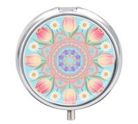 Pilulier de voyage 3 compartiments avec miroir - Étanche - 3 fois par jour - Pour sac à main et poche - Rond - Argenté