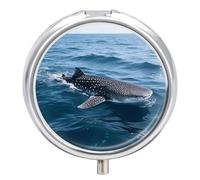 Pilulier de voyage 3 compartiments en forme de requin baleine avec miroir étanche 3 fois par jour pour sac à main et poche rond argenté