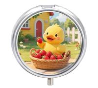 Pilulier de voyage 3 compartiments jaune canard avec miroir étanche 3 fois par jour conteneur moyen portable pour sac à main et poche rond argenté