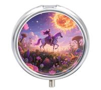 Pilulier de voyage 3 compartiments rétro bohème soleil avec miroir étanche 3 fois par jour Portable Med Container pour sac à main et poche Rond Argenté