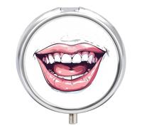 Pilulier de voyage 3 fois par jour avec bouche souriante de dessin animé, 3 compartiments - Joli mini pilulier pour sac à main et poche - Boîte à médicaments portable en métal avec miroir rond pour