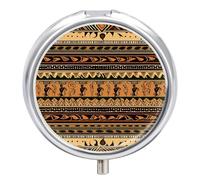 Pilulier de voyage 3 fois par jour - Motif africain traditionnel - Style bohème - Pour sac à main et poche - Boîte à médicaments portable en métal avec miroir rond
