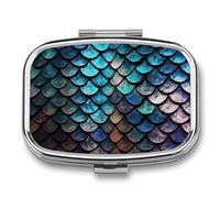 Pilulier de voyage 3D avec motif écailles de dragon magique - 2 compartiments - Avec miroir - Pour sac à main, poche ou portefeuille