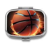 Pilulier de voyage 3D en forme de basket-ball - 2 compartiments - Avec miroir - Pour sac à main, poche ou portefeuille