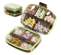 Pilulier de voyage 7 jours avec 10 compartiments, étui à médicaments à triple fermeture pour sac main et voyage, vert