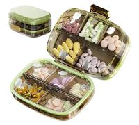 Pilulier de voyage 7 jours avec 10 compartiments - Étui à médicaments portable à triple fermeture, organisateur de stockage quotidien vitamines pour sac main et voyage, vert pour la maison