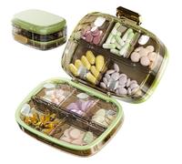 Pilulier de voyage 7 jours avec 10 compartiments - Étui à médicaments portable à triple fermeture, organiseur quotidien de stockage vitamines pour sac main et voyage, vert