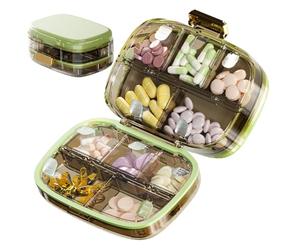 Pilulier de voyage 7 jours avec 10 compartiments - Étui à médicaments portable à triple fermeture, organiseur quotidien de stockage vitamines pour sac main et voyage, vert