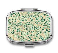 Pilulier de voyage à 2 compartiments avec feuilles vertes et beiges