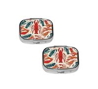 Pilulier de voyage à 2 compartiments avec homard et crabe - Petit pilulier portable en métal - Cadeau parfait pour toute personne dans le besoin