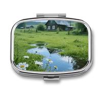 Pilulier de voyage à 2 compartiments avec miroir - Étanche - 2 fois par jour - Portable - Pour sac à main et poche - Rectangulaire - Argenté
