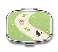 Pilulier de voyage à 2 compartiments avec miroir - Étanche - 2 fois par jour - Pour sac à main et poche - Rectangulaire - Argenté
