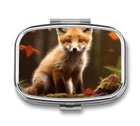 Pilulier de voyage à 2 compartiments avec motif de renard mignon - Pilulier portable pour poche ou sac à main - Boîte à médicaments hebdomadaire pour médicaments quotidiens