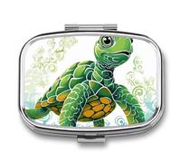 Pilulier de voyage à 2 compartiments avec motif de tortue de dessin animé - Pilulier portable pour poche ou sac à main - Boîte à médicaments hebdomadaire pour médicaments quotidiens