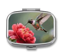 Pilulier de voyage à 2 compartiments en forme de colibri avec miroir, étanche, 2 fois par jour, pour sac à main et poche, rectangulaire, argenté