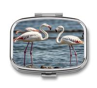 Pilulier de voyage à 2 compartiments en forme de flamant rose pour poche, petit pilulier portable en métal pour contenir des vitamines et des suppléments d'huile de poisson