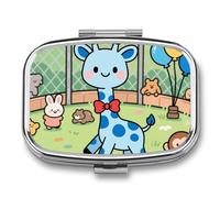 Pilulier de voyage à 2 compartiments en forme de girafe avec miroir, étanche, 2 fois par jour, portable pour sac à main et poche, rectangulaire, argenté