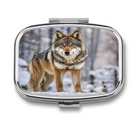 Pilulier de voyage à 2 compartiments en forme de loup - Petit pilulier portable en métal pour contenir des vitamines et des huiles de poisson