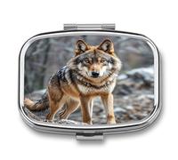Pilulier de voyage à 2 compartiments en forme de loup - Petit pilulier portable en métal pour contenir des vitamines et des huiles de poisson