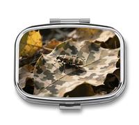 Pilulier de voyage à 2 compartiments motif feuille de camouflage avec miroir, étanche, 2 fois par jour, conteneur portable pour sac à main et poche rectangulaire, argenté
