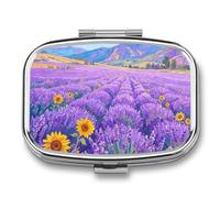 Pilulier de voyage à 2 compartiments pour plantes et fleurs avec miroir - Étanche - 2 fois par jour - Portable - Pour sac à main et poche - Rectangulaire - Argenté