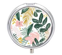 Pilulier de voyage à 3 compartiments avec feuilles tropicales vertes pour sac à main et poche, pilulier quotidien portable pour contenir des suppléments et des vitamines