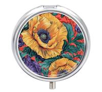 Pilulier de voyage à 3 compartiments avec feuilles violettes et vertes pour sac à main et poche, pilulier quotidien portable pour contenir des suppléments et des vitamines