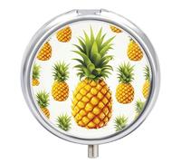 Pilulier de voyage à 3 compartiments avec illustration d'ananas jaune sur fond blanc pour sac à main et poche, pilulier quotidien portable pour contenir des suppléments et des vitamines