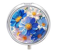 Pilulier de voyage à 3 compartiments avec miroir - Motif fleurs aquarelle - 3 compartiments par jour - Petit pilulier pour sac à main et poche - Joli récipient quotidien en métal vitam