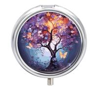 Pilulier de voyage à 3 compartiments avec miroir rond en métal coloré et papillon pour contenir des vitamines, de l'huile de poisson