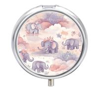 Pilulier de voyage à 3 compartiments avec motif éléphant - 3 fois par jour - Joli mini pilulier pour sac à main et poche - Boîte à médicaments portable en métal avec miroir - Récipient rond pour