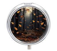 Pilulier de voyage à 3 compartiments avec petit miroir, pilulier portable pour poche et sac à main, joli étui à médicaments rond, avec inscription « There are many Autumn Leaves Falling in The Forest