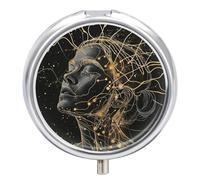 Pilulier de voyage à 3 compartiments en fil doré - 3 fois par jour - Joli mini pilulier pour sac à main et poche - Boîte à médicaments portable en métal avec miroir - Récipient rond pour médicaments