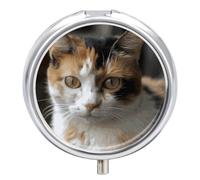 Pilulier de voyage à 3 compartiments en forme de chat - 3 fois par jour - Organiseur de vitamines portable avec miroir - Petit pilulier pour sac à main et poche - Joli récipient quotidien en métal