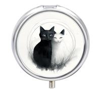 Pilulier de voyage à 3 compartiments en forme de chats - 3 fois par jour - Joli mini pilulier pour sac à main et poche - Boîte à médicaments portable en métal avec miroir - Récipient rond pour