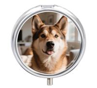 Pilulier de voyage à 3 compartiments en forme de chien mignon avec miroir, étanche, 3 fois par jour, conteneur portable pour sac à main et poche, rond, argenté
